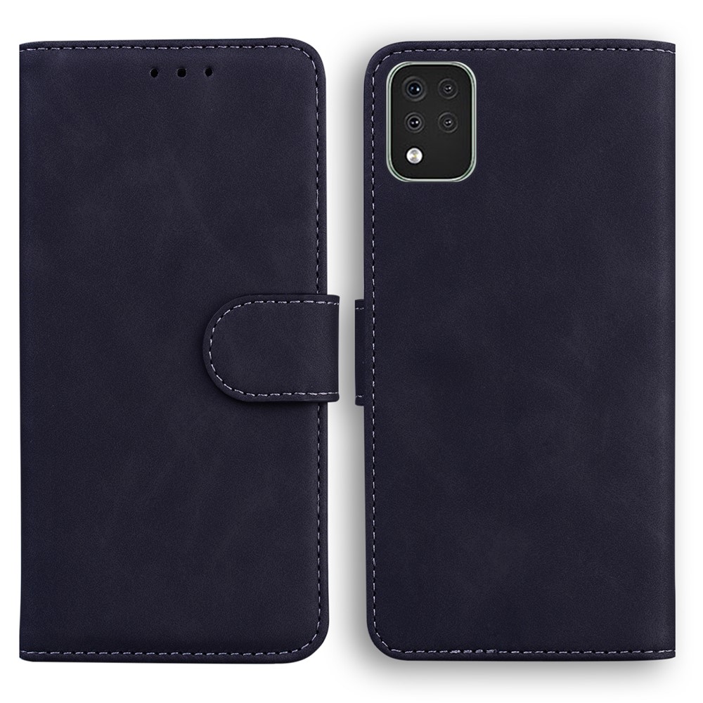 Wallet Stand Design Case for LG K42 Plain Leather Phone Case - Black-1