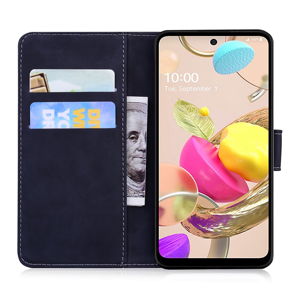 Wallet Stand Design Case for LG K42 Plain Leather Phone Case - Black-4