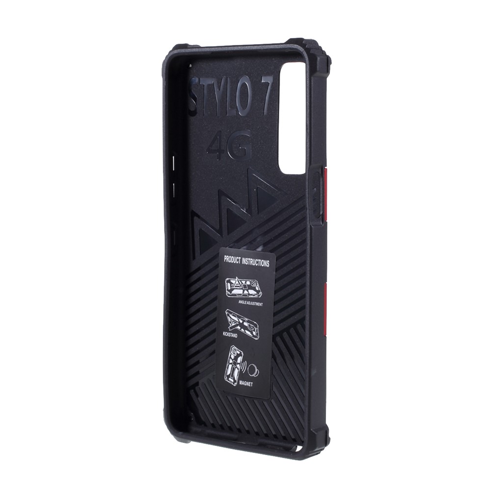 Armor Shockproof Kickstand PC TPU Phone Case with Magnetic Metal Sheet for LG Stylo 7 4G - Red-3