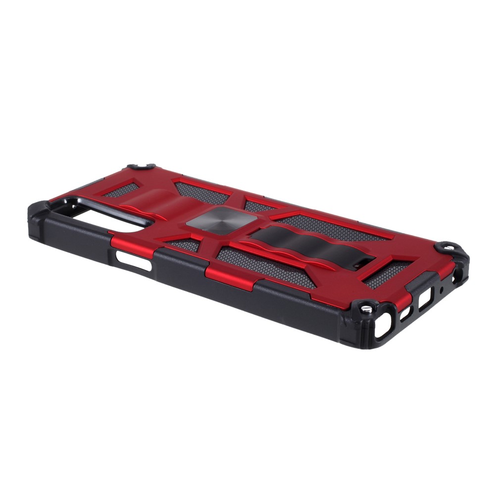 Armor Shockproof Kickstand PC TPU Phone Case with Magnetic Metal Sheet for LG Stylo 7 4G - Red-4