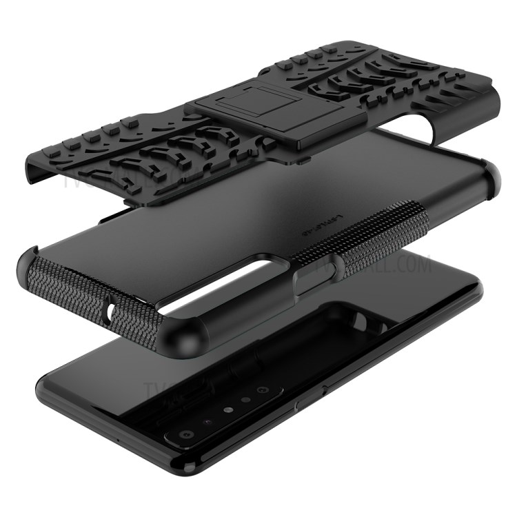 Cool Tyre Surface Design PC + TPU Hybrid Phone Case Cover with Kickstand for LG Stylo 7 4G - Black-6