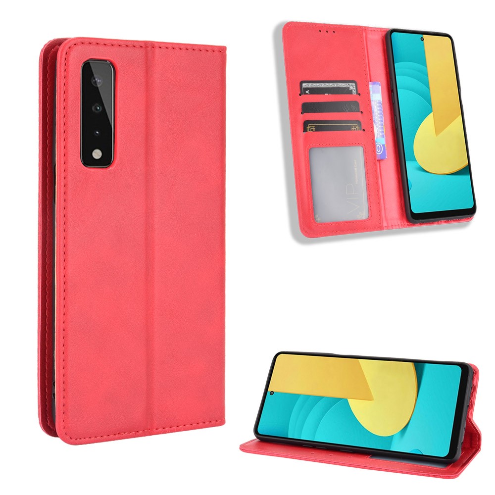 Magnetic Vintage Style Phone Case Wallet Stand Leather Cover for LG Stylo 7 4G - Red-6