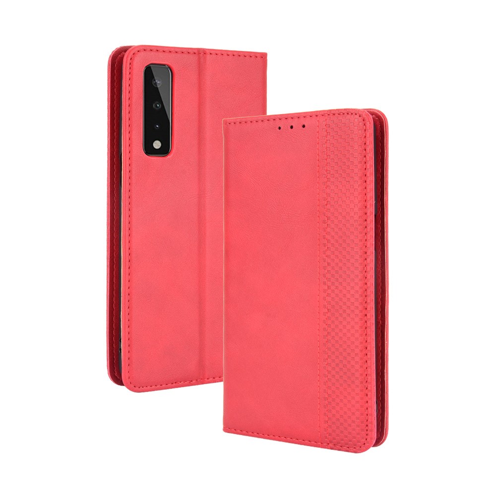 Magnetic Vintage Style Phone Case Wallet Stand Leather Cover for LG Stylo 7 4G - Red-7