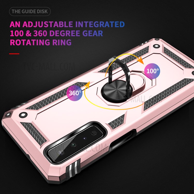Hybrid PC + TPU + Metal Phone Case Shell Anti-Fall Finger Ring Kickstand for LG Stylo 7 5G - Rose Gold-2