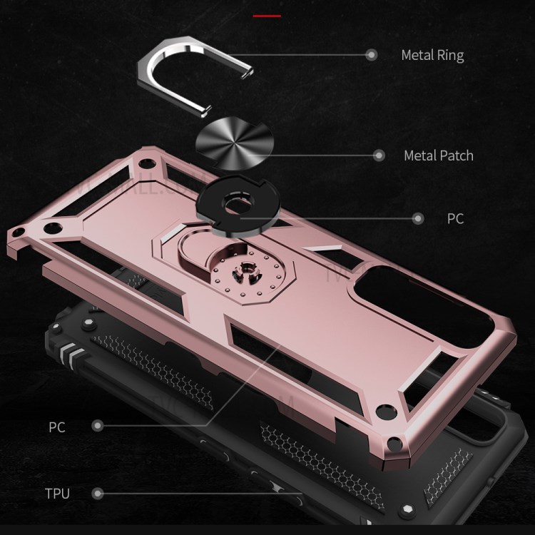 Hybrid PC + TPU + Metal Phone Case Shell Anti-Fall Finger Ring Kickstand for LG Stylo 7 5G - Rose Gold-3