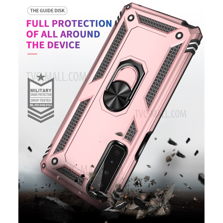 Hybrid PC + TPU + Metal Phone Case Shell Anti-Fall Finger Ring Kickstand for LG Stylo 7 5G - Rose Gold-5