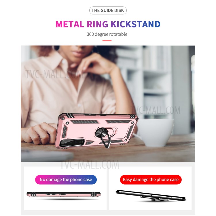 Hybrid PC + TPU + Metal Phone Case Shell Anti-Fall Finger Ring Kickstand for LG Stylo 7 5G - Rose Gold-7