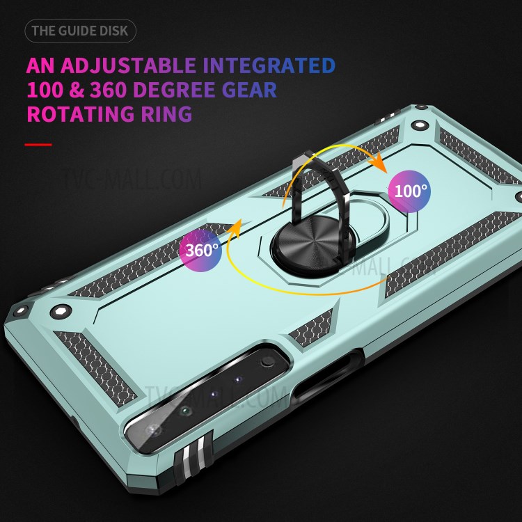 Hybrid PC + TPU Phone + Metal Case Shell Anti-Fall Finger Ring Kickstand for LG Stylo 7 4G - Blackish Green-2
