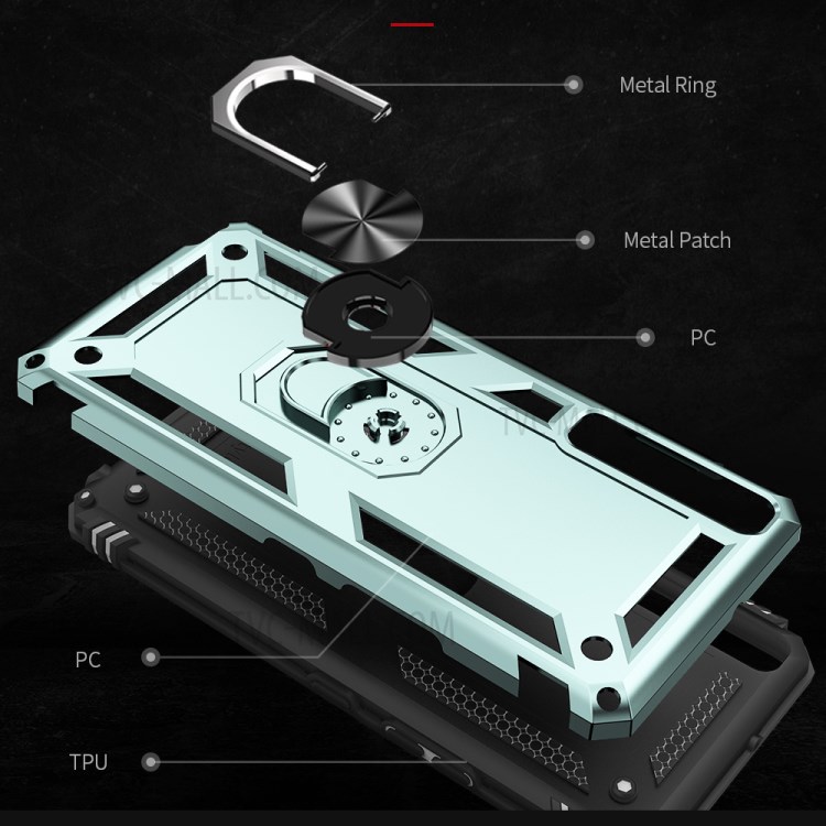 Hybrid PC + TPU Phone + Metal Case Shell Anti-Fall Finger Ring Kickstand for LG Stylo 7 4G - Blackish Green-3