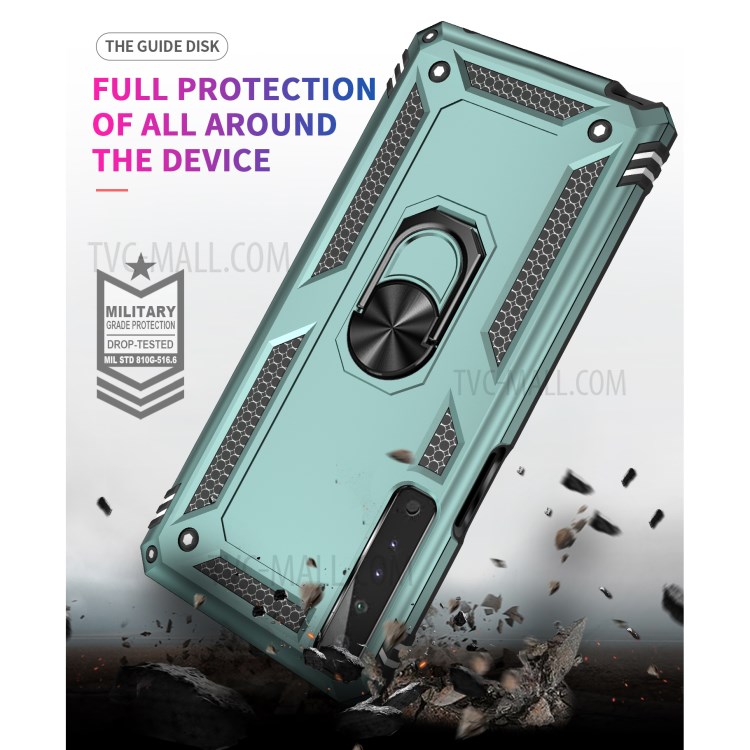 Hybrid PC + TPU Phone + Metal Case Shell Anti-Fall Finger Ring Kickstand for LG Stylo 7 4G - Blackish Green-5