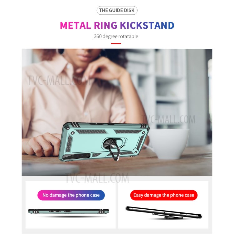 Hybrid PC + TPU Phone + Metal Case Shell Anti-Fall Finger Ring Kickstand for LG Stylo 7 4G - Blackish Green-7