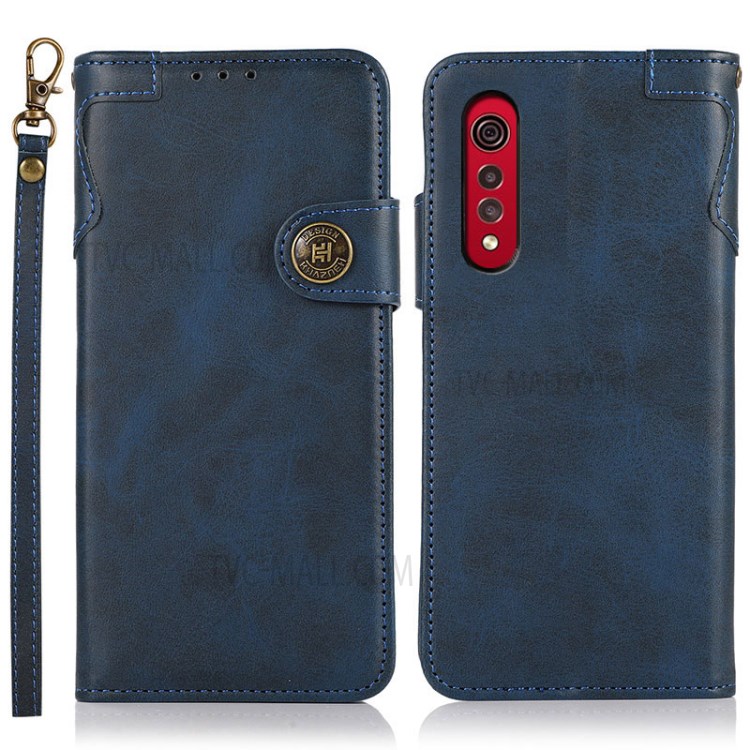 KHAZNEH Shockproof Leather Wallet Mobile Phone Case with Supporting Stand Design for LG Velvet 2 Pro - Blue-1