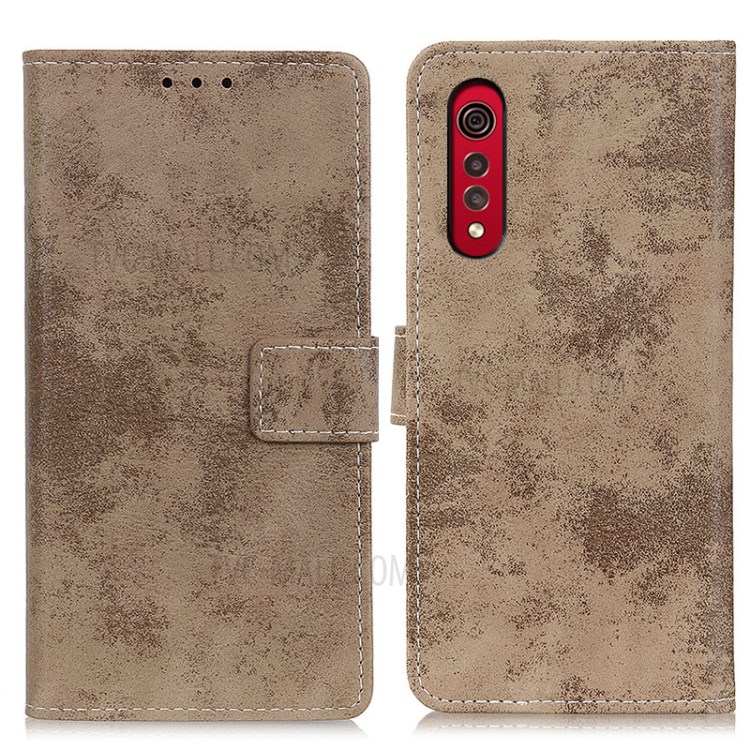 Vintage PU Leather Wallet Mobile Phone Stand Cover Case for LG Velvet 2 Pro - Khaki-1