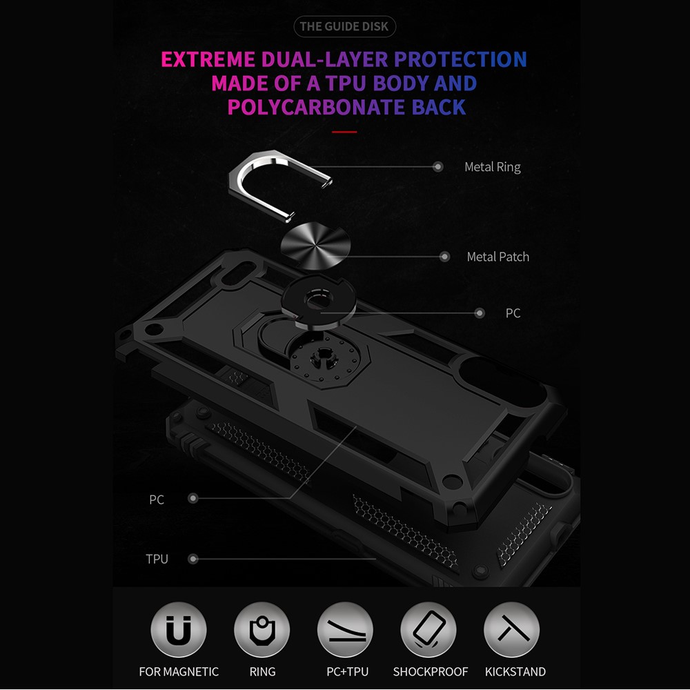 Hybrid-PC + TPU-Telefon-Case-Shell-Anti-Herbst-Fingerring-Kickstand Für LG K22 - Schwarz-2