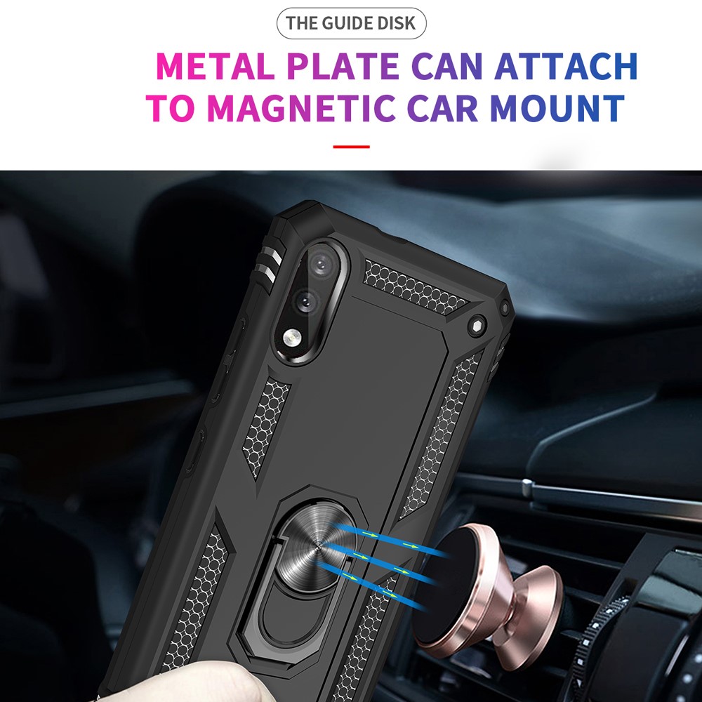 Hybrid-PC + TPU-Telefon-Case-Shell-Anti-Herbst-Fingerring-Kickstand Für LG K22 - Schwarz-3
