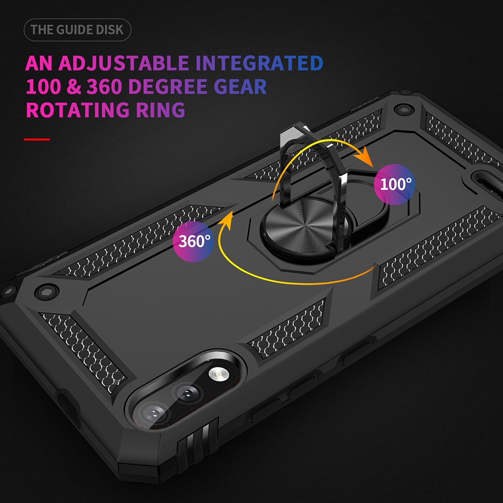 Hybrid-PC + TPU-Telefon-Case-Shell-Anti-Herbst-Fingerring-Kickstand Für LG K22 - Schwarz-6