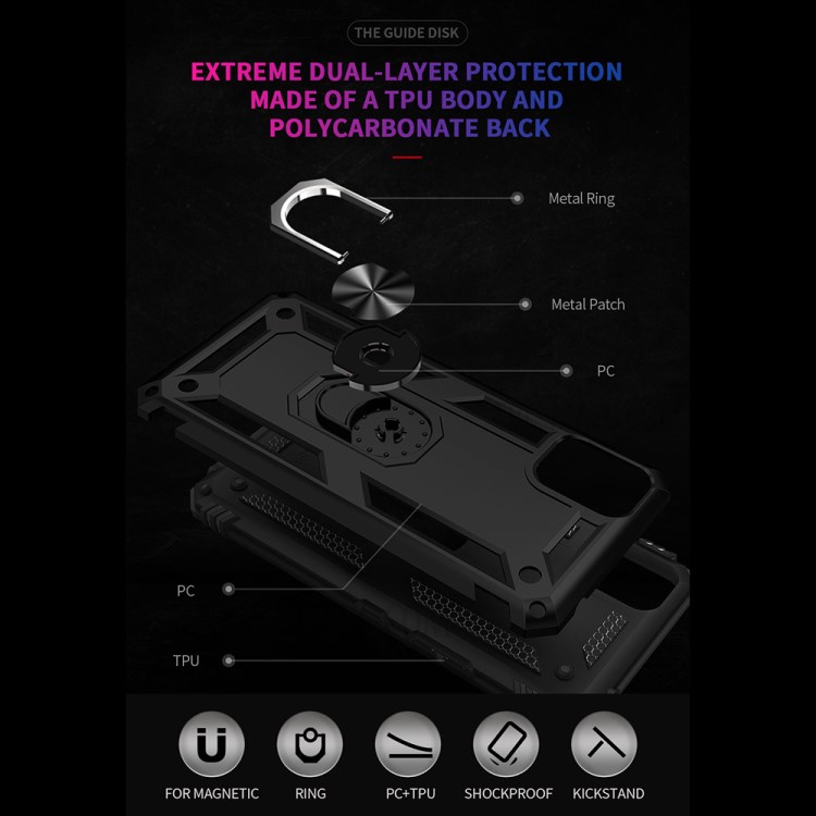 Hybrid-PC + TPU-Fingerring Kickstand Telefon Fall Für LG K53 - Schwarz-4