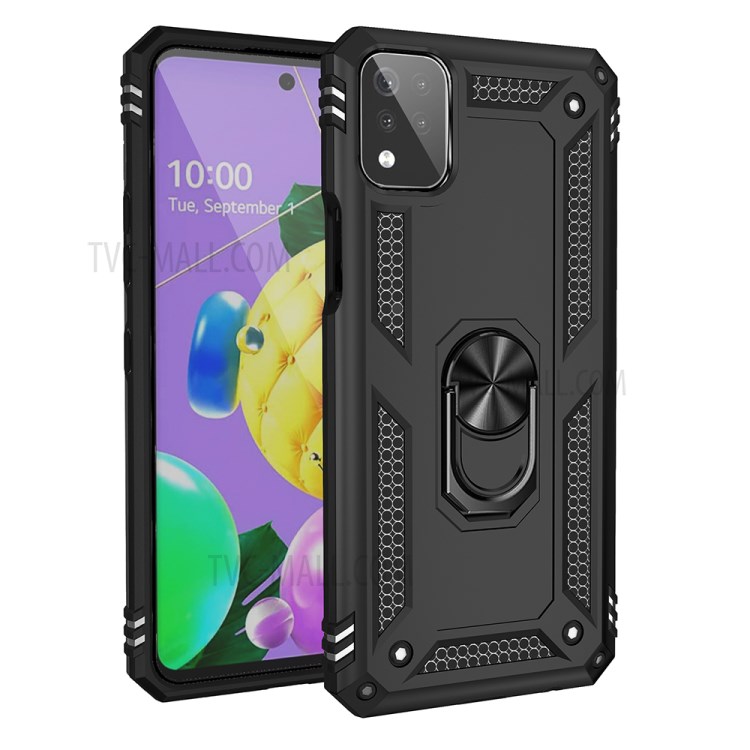 Hybrid-PC + TPU-Fingerring Kickstand Telefon Fall Für LG K53 - Schwarz-7