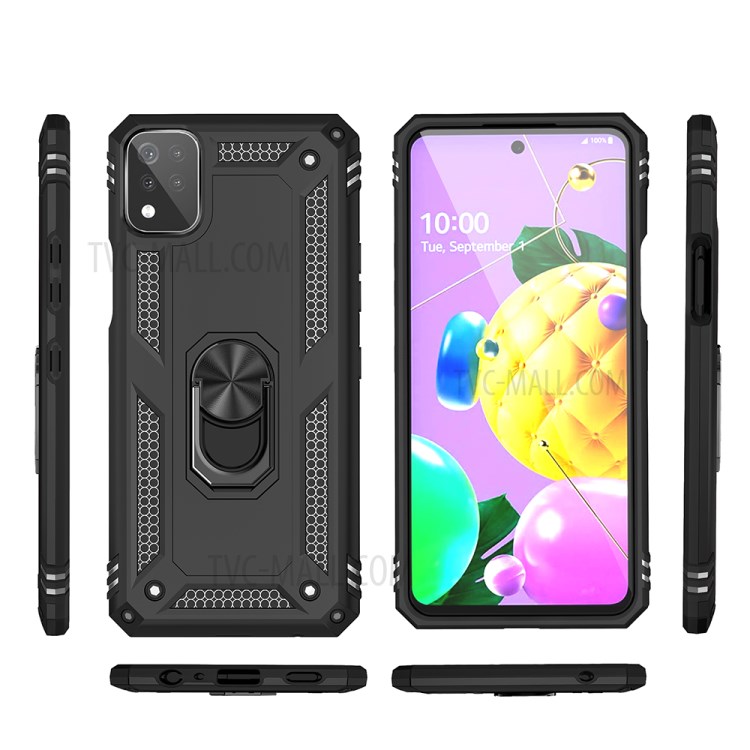 Hybrid-PC + TPU-Fingerring Kickstand Telefon Fall Für LG K53 - Schwarz-8