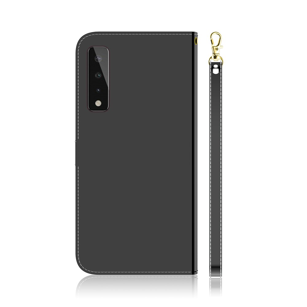 Mirror-like Surface Well-Protected Leather Phone Case + Wrist Strap with Wallet Stand Design for LG Stylo 7 5G - Black-3