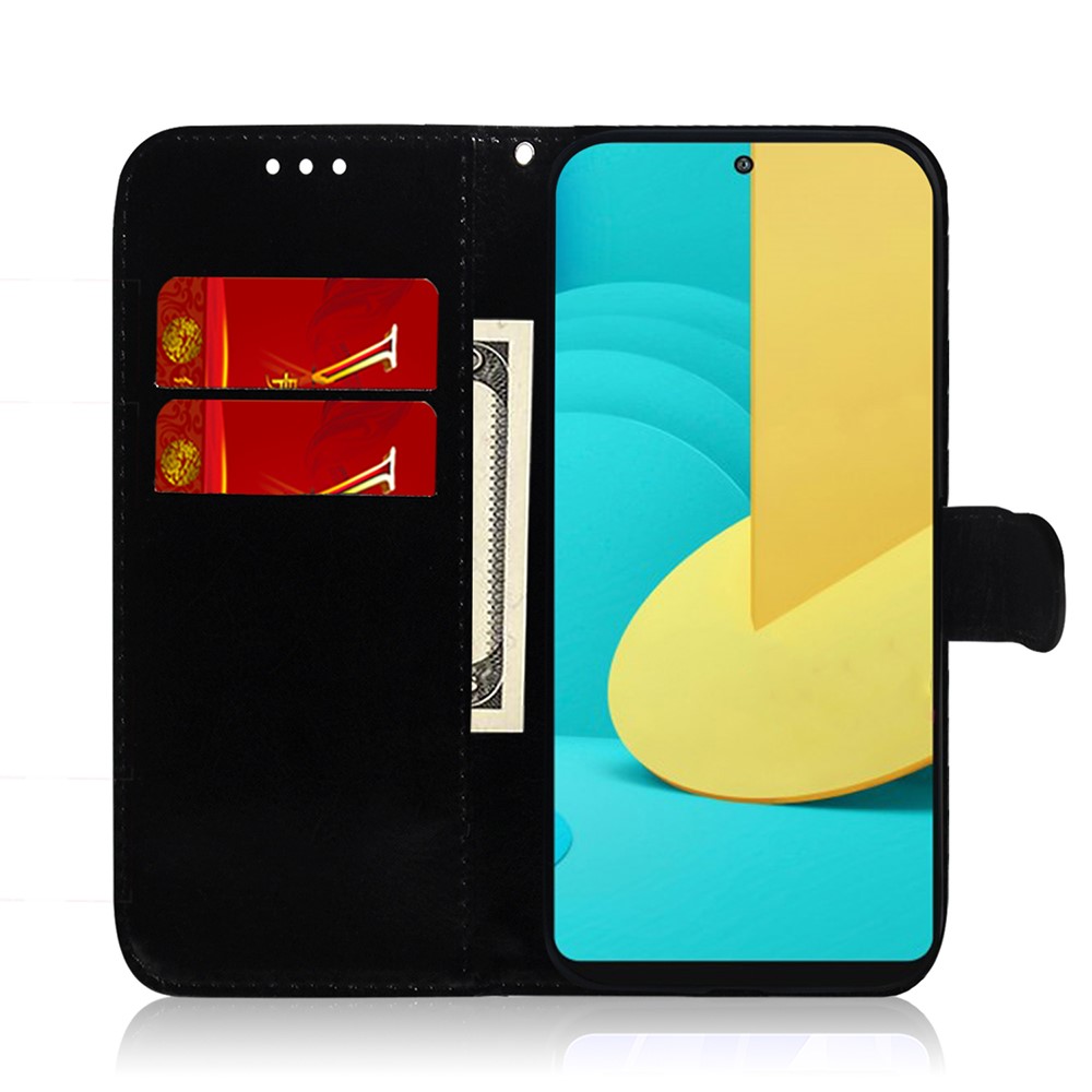 Mirror-like Surface Well-Protected Leather Phone Case + Wrist Strap with Wallet Stand Design for LG Stylo 7 5G - Black-5