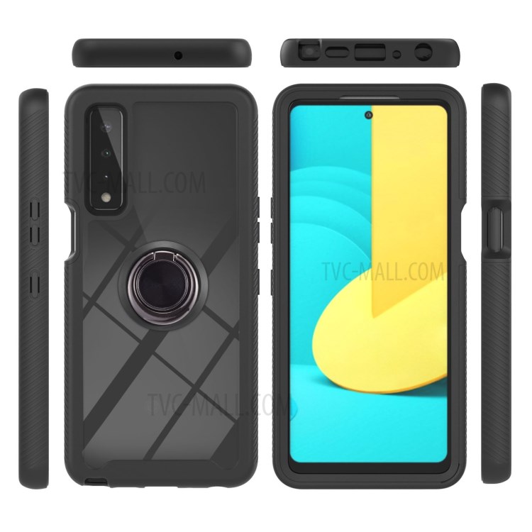 3 in 1 TPU + PC Hybrid Phone Cover Case with Ring Kickstand for LG Stylo 7 5G - Black-3