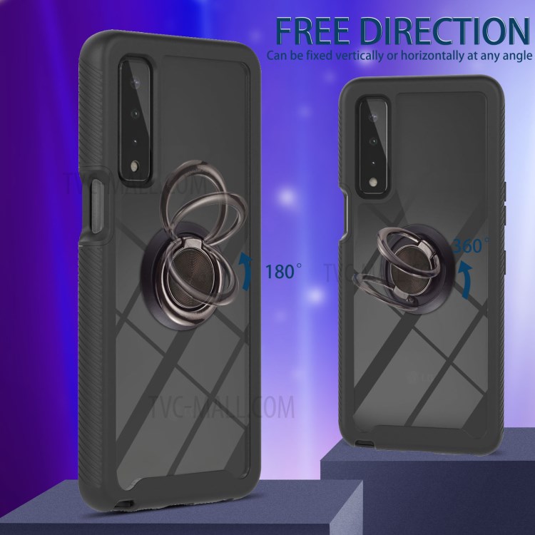 3 in 1 TPU + PC Hybrid Phone Cover Case with Ring Kickstand for LG Stylo 7 5G - Black-4
