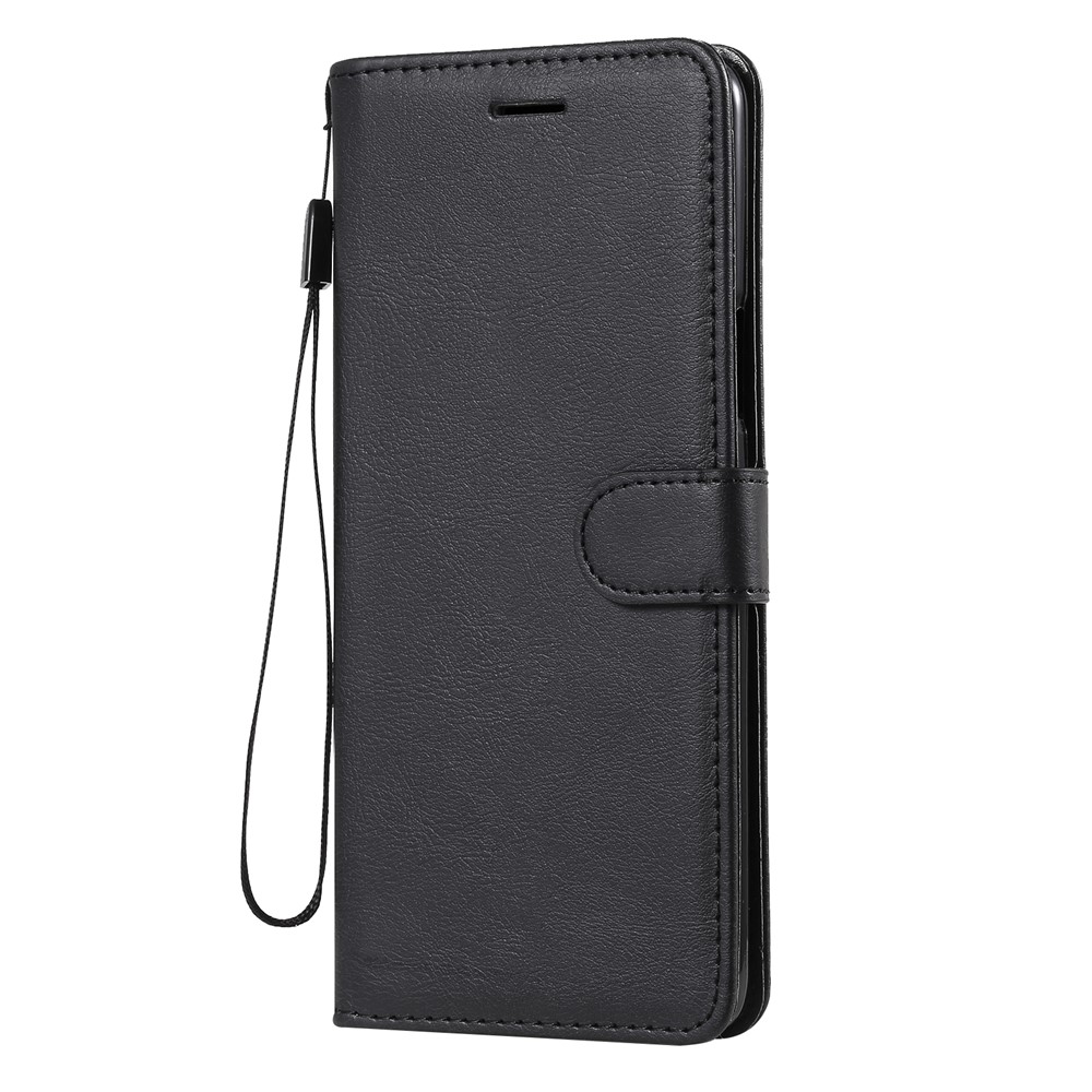 Plain Leather Phone Wallet Stand Shell with Strap for LG K92 5G - Black-2