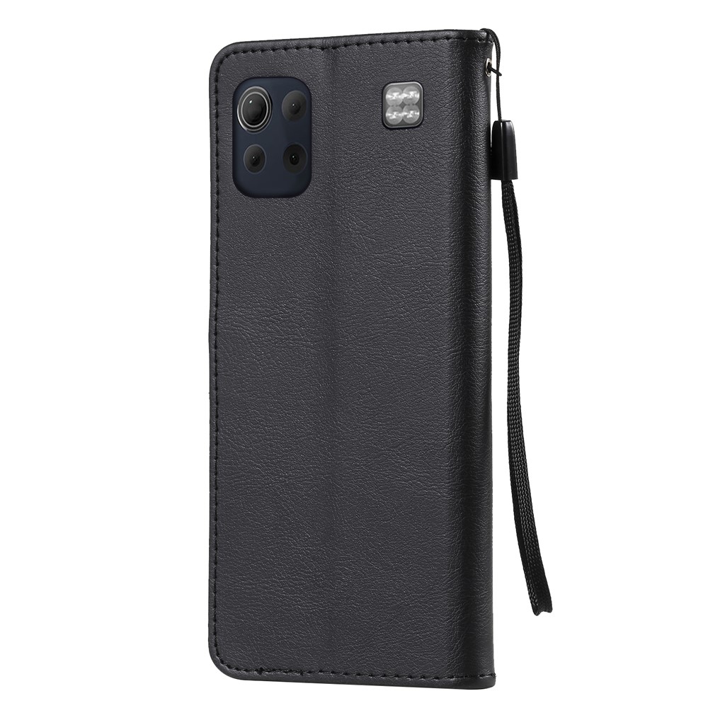 Plain Leather Phone Wallet Stand Shell with Strap for LG K92 5G - Black-3