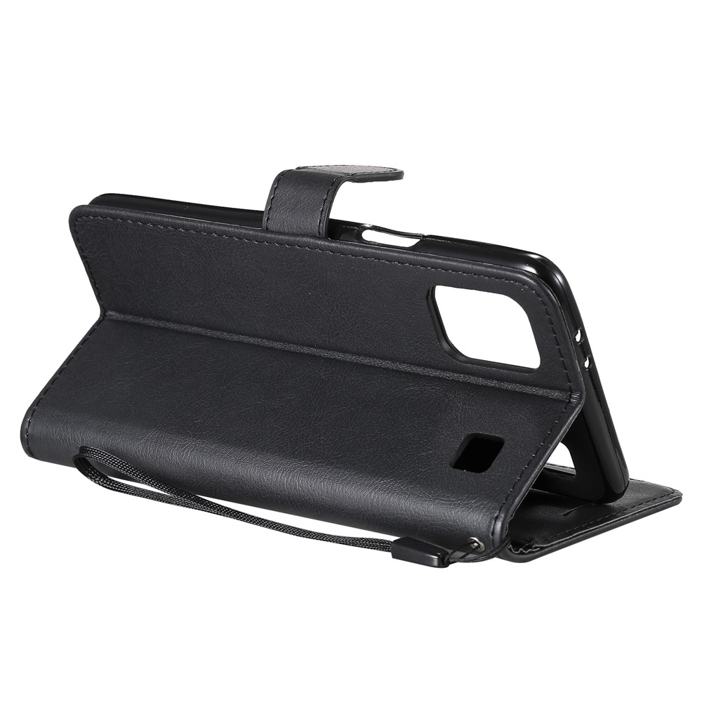 Plain Leather Phone Wallet Stand Shell with Strap for LG K92 5G - Black-4