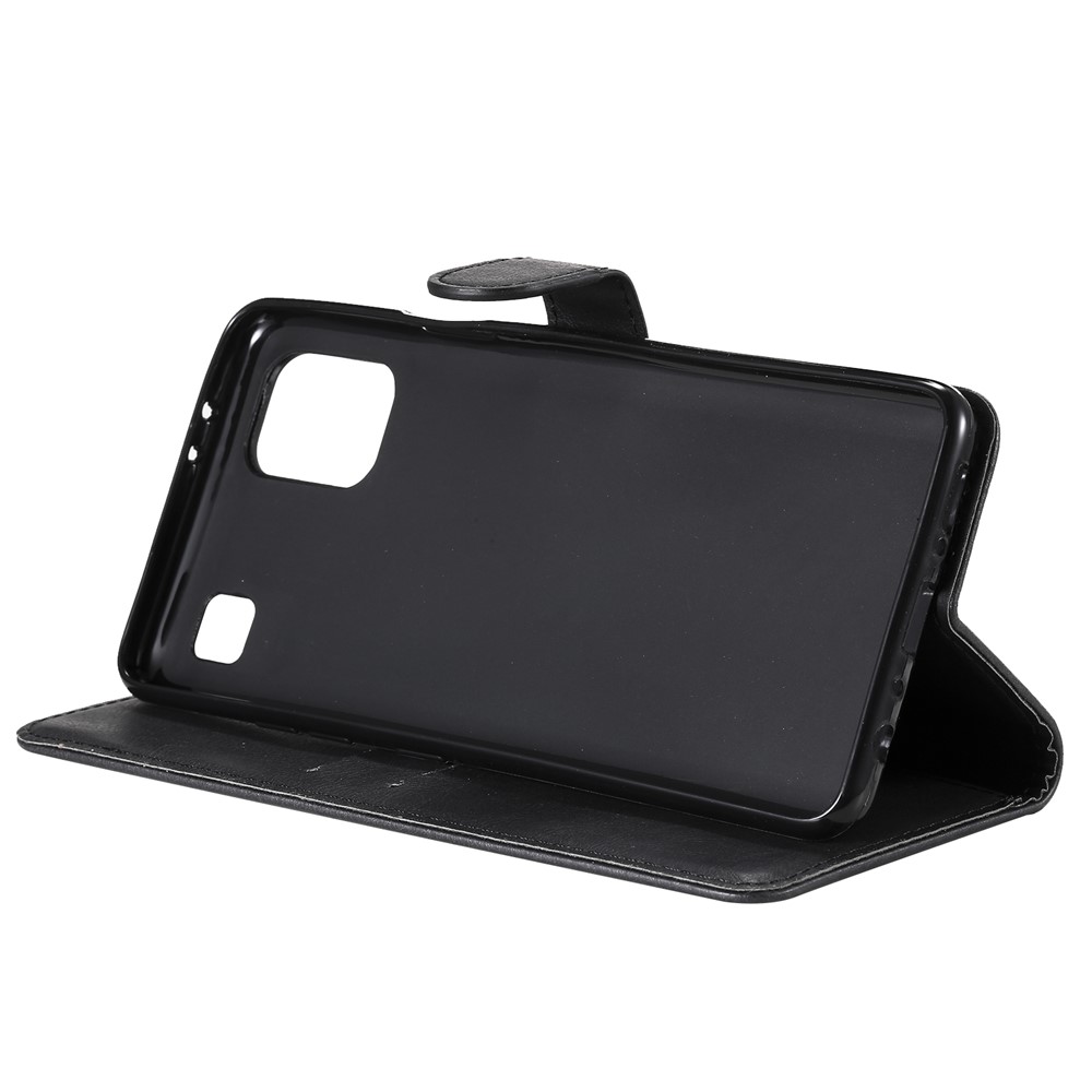 Plain Leather Phone Wallet Stand Shell with Strap for LG K92 5G - Black-5