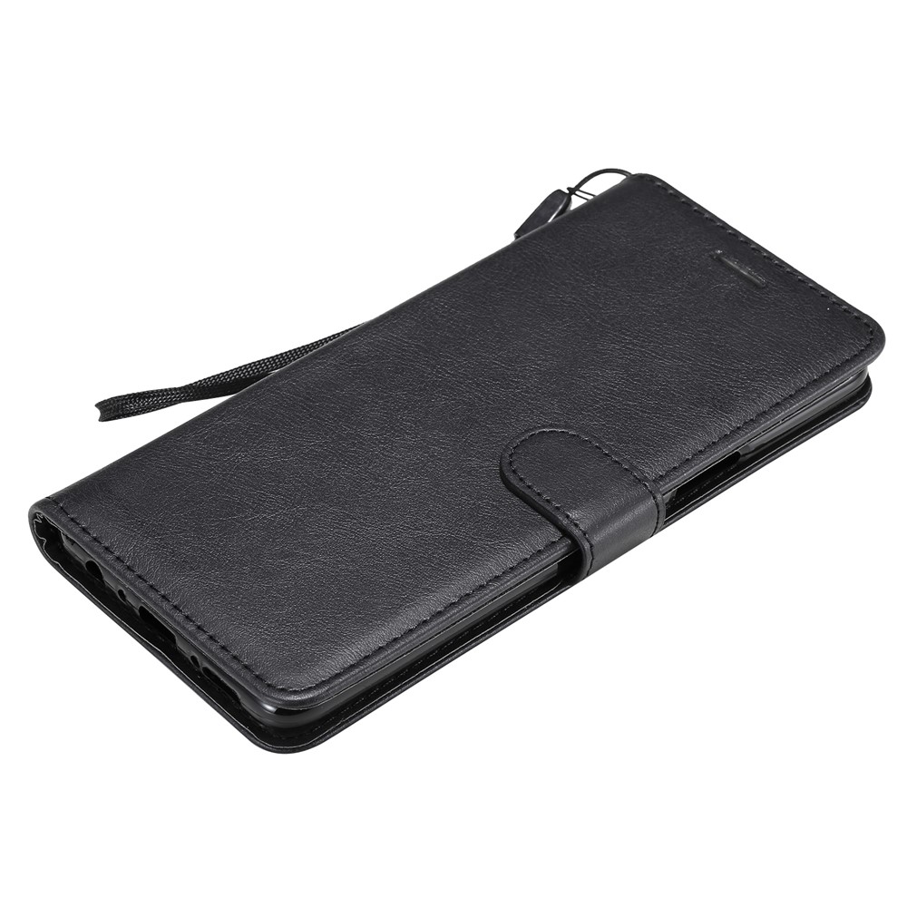 Plain Leather Phone Wallet Stand Shell with Strap for LG K92 5G - Black-7