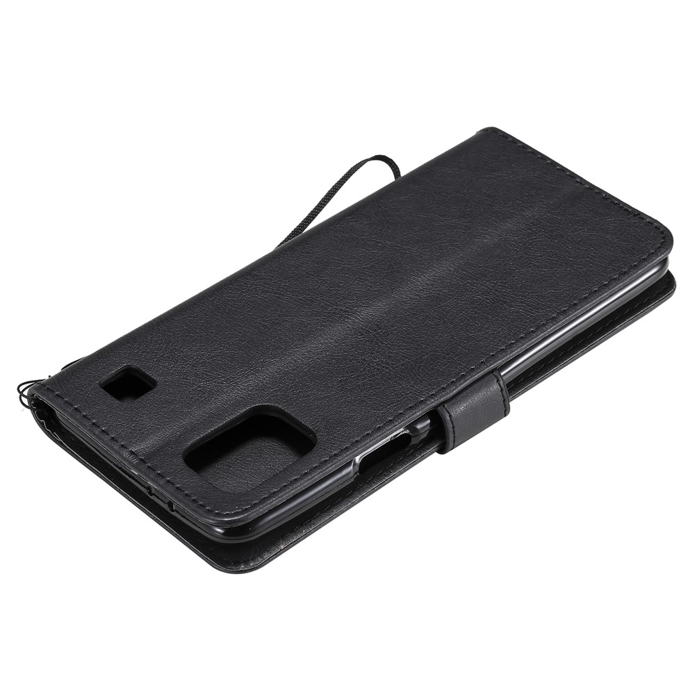Plain Leather Phone Wallet Stand Shell with Strap for LG K92 5G - Black-8