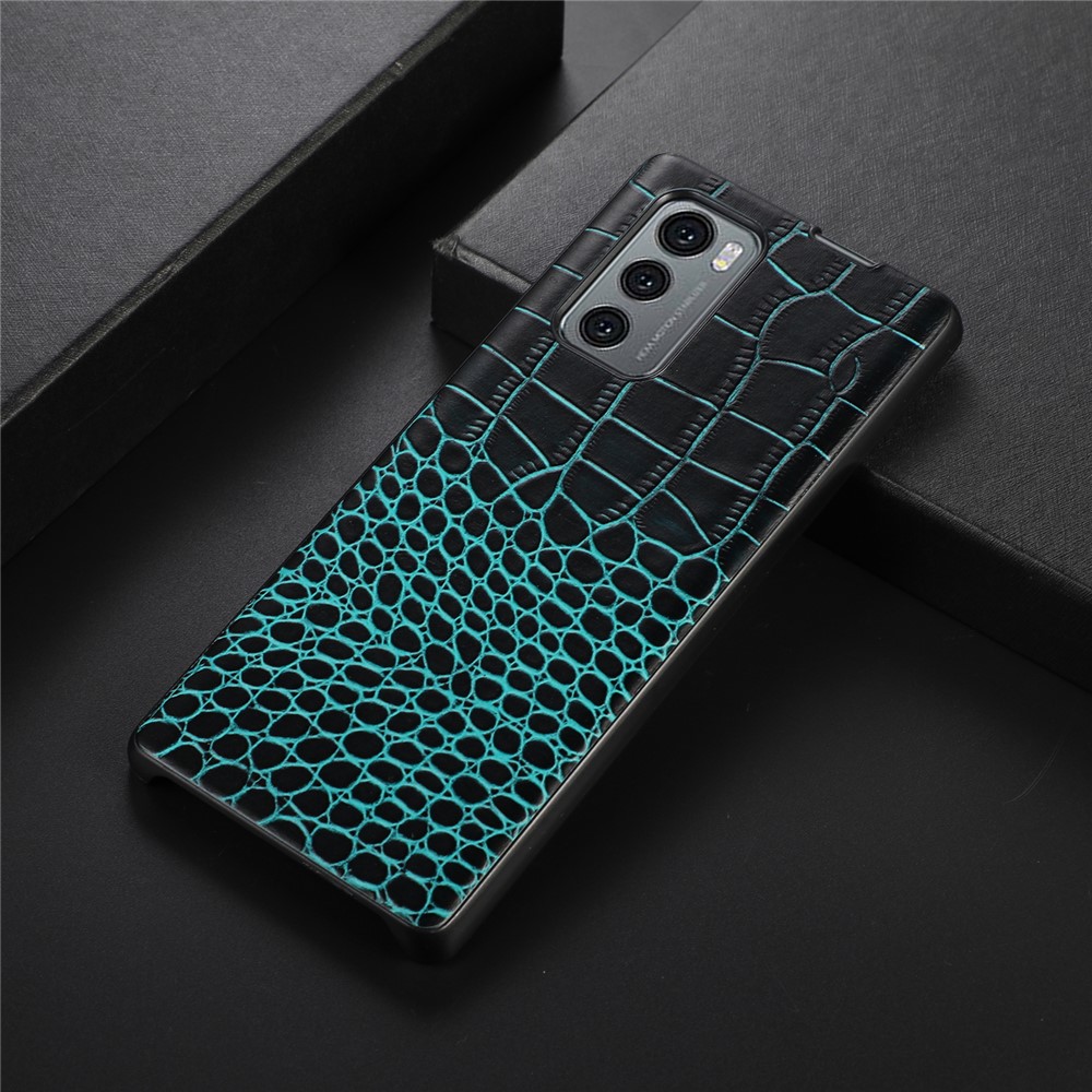 For LG Wing 5G Well-protected Crocodile Texture Phone Shell Genuine Cowhide Leather Coating PC + TPU Case - Green-2