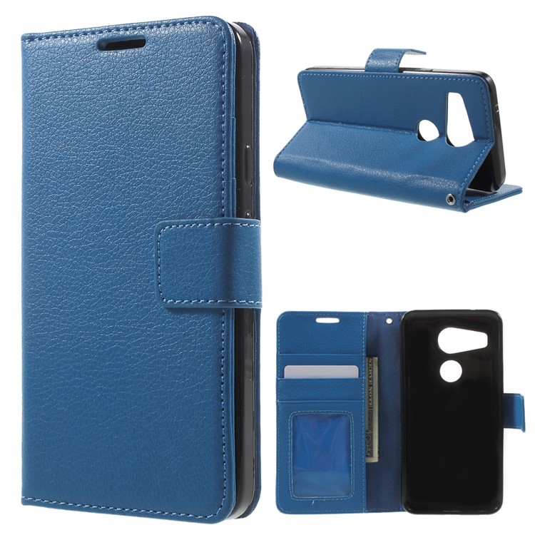 Lychee Wallet Leather Shell for LG Nexus 5X with Stand - Blue-1