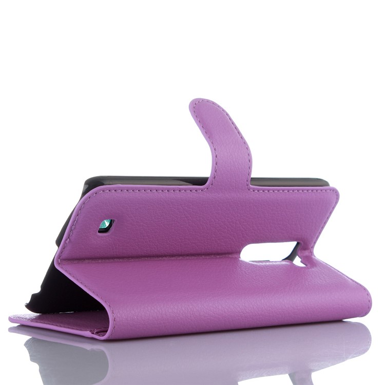 Litchi Skin PU Leather Stand Wallet Shell for LG K10 - Purple-3