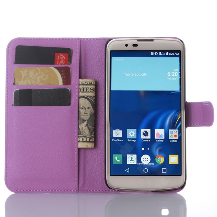 Litchi Skin PU Leather Stand Wallet Shell for LG K10 - Purple-4