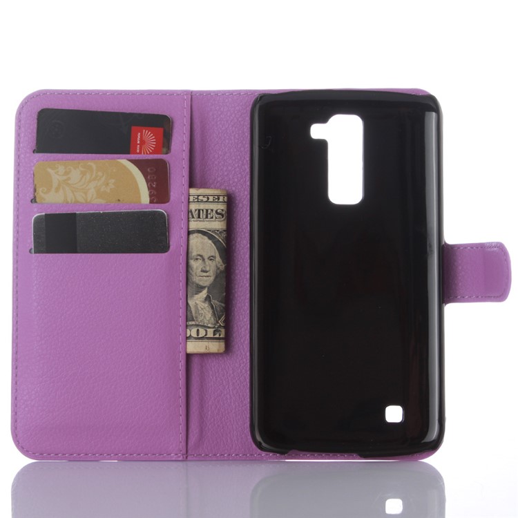 Litchi Skin PU Leather Stand Wallet Shell for LG K10 - Purple-5