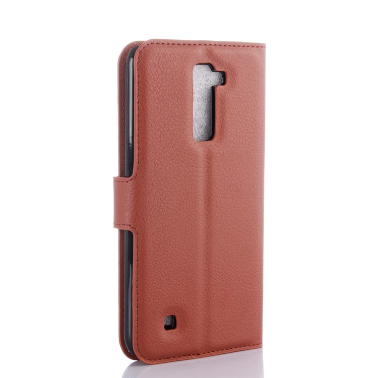 Litchi Skin Leather Stand Wallet Case for LG K10 - Brown-2