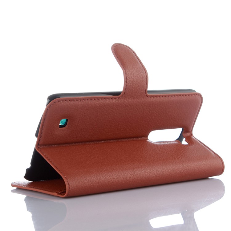 Litchi Skin Leather Stand Wallet Case for LG K10 - Brown-3
