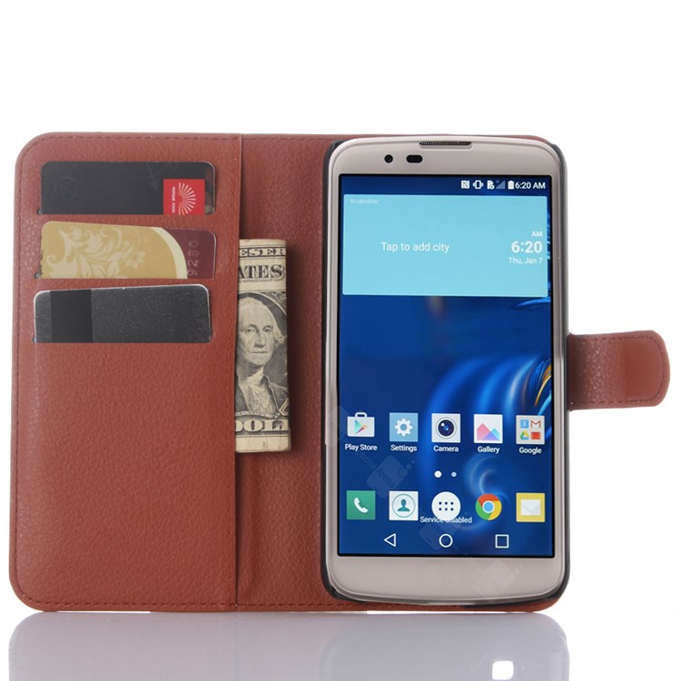 Litchi Skin Leather Stand Wallet Case for LG K10 - Brown-4