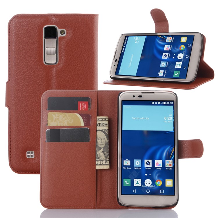 Litchi Skin Leather Stand Wallet Case for LG K10 - Brown-5