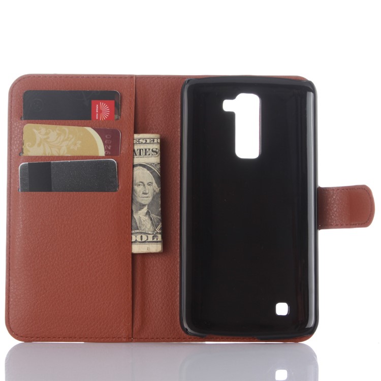 Litchi Skin Leather Stand Wallet Case for LG K10 - Brown-6