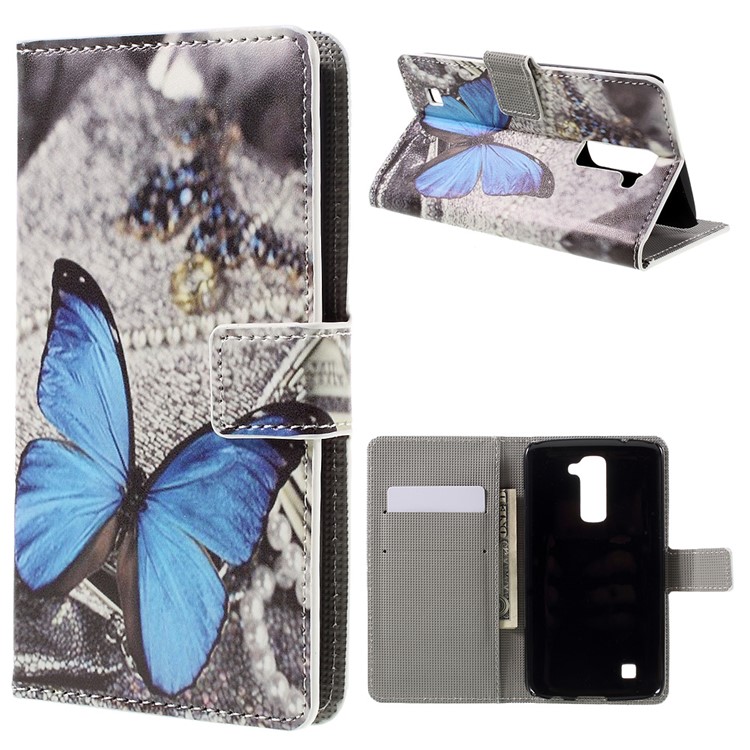 Stand Leather Card Slot Flip Case for LG K10 - Blue Butterfly-1