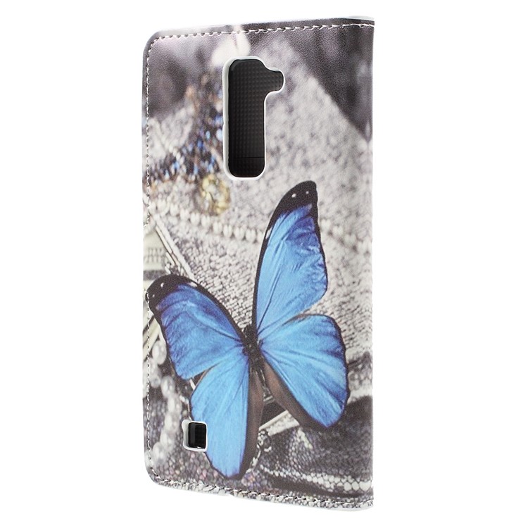 Stand Leather Card Slot Flip Case for LG K10 - Blue Butterfly-2