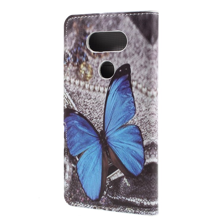 Leather Wallet Stand Phone Case for LG G5 - Blue Butterfly-2