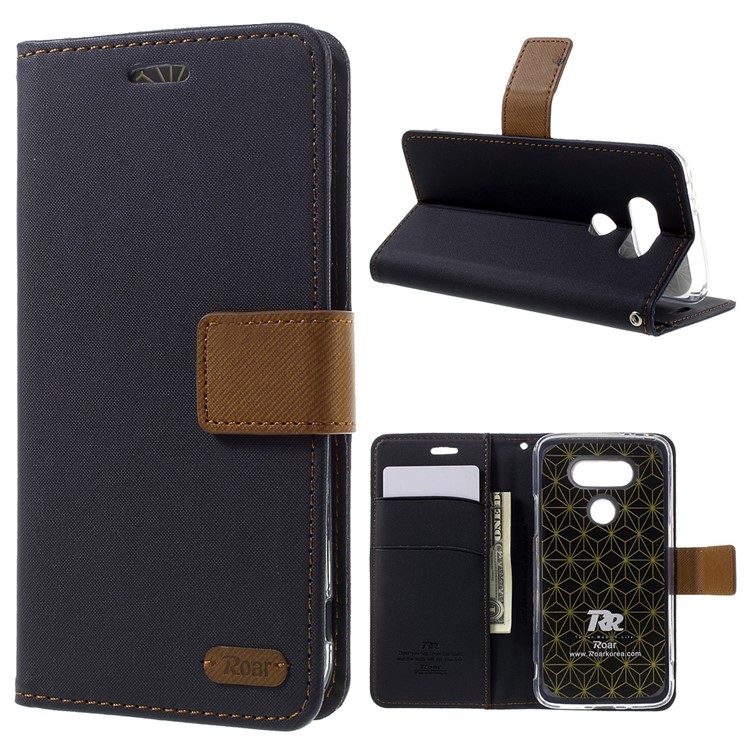 ROAR KOREA Diary Wallet Stand Twill Leather Cover for LG G5 - Black-1