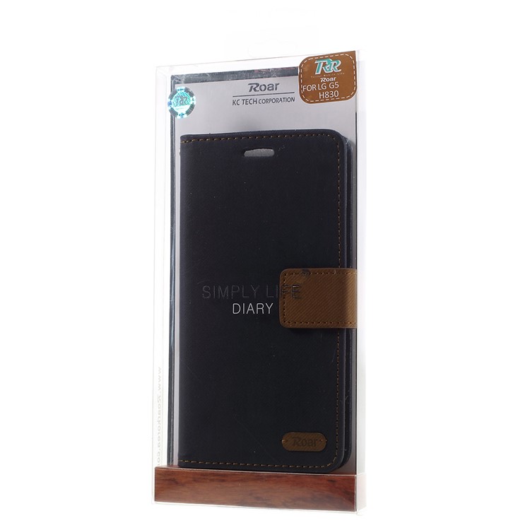 ROAR KOREA Diary Wallet Stand Twill Leather Cover for LG G5 - Black-10
