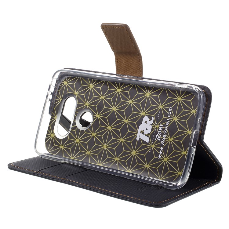 ROAR KOREA Diary Wallet Stand Twill Leather Cover for LG G5 - Black-4