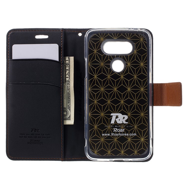 ROAR KOREA Diary Wallet Stand Twill Leather Cover for LG G5 - Black-6